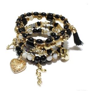 Cherie New York Black Love Heart n Key Lock Charm Multi Layered Stretch Bracelet